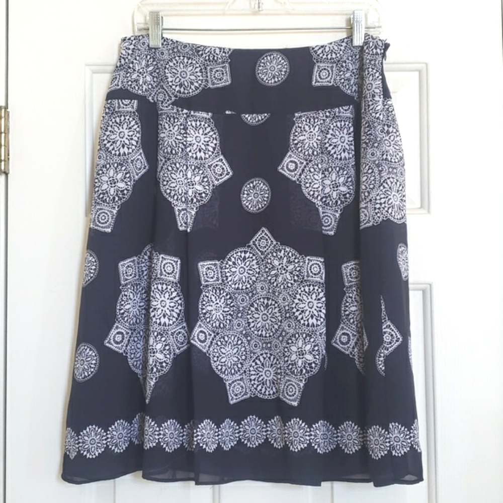 Vintage Navy Blue Mandala Print Flowy Pleated Skirt M/L - Picture 4 of 12